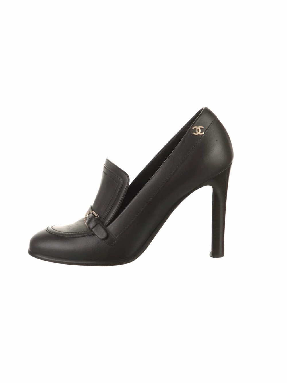 CHANEL || Dark Brown High Heel Loafer Pumps CC Logo Buckle Size EU‎ 39